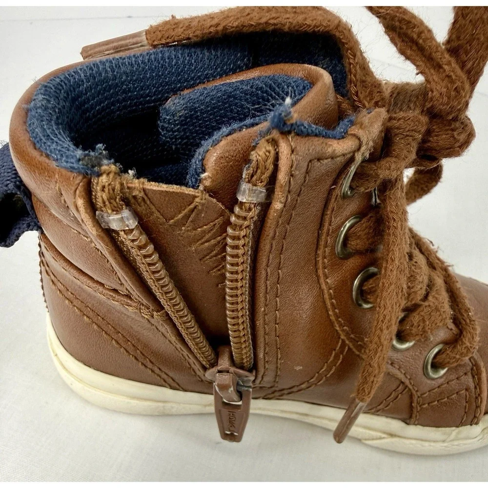 Cat & Jack Toddler Shoes Boots 5M‎ Brown Mid Top Tie Zip Casual